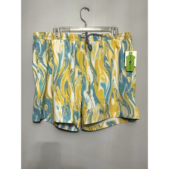 Open Edit Men's Yellow/Blue Swirl Recycled Volley Swim Trunks XXL NWT - Picture 2 of 9